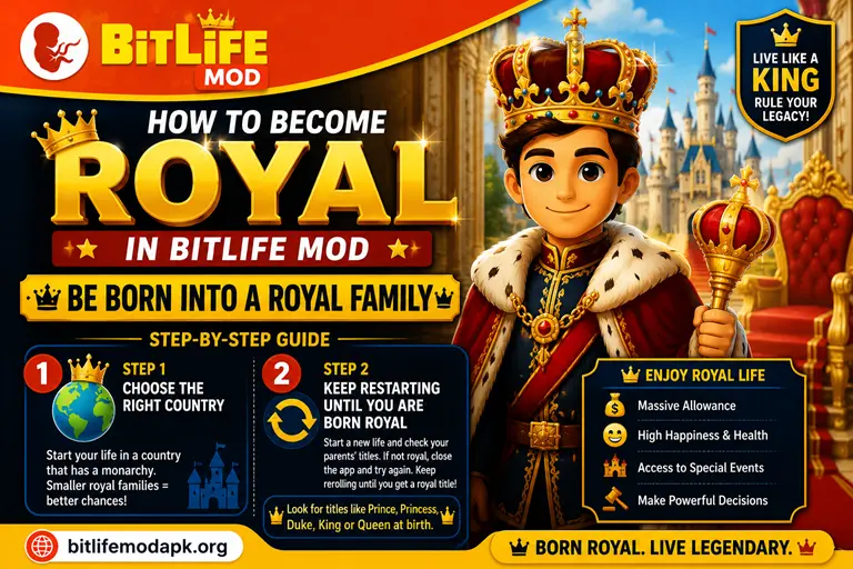 How to become Tpyal in bitlife mod method 1: Be Born into a Royal Family