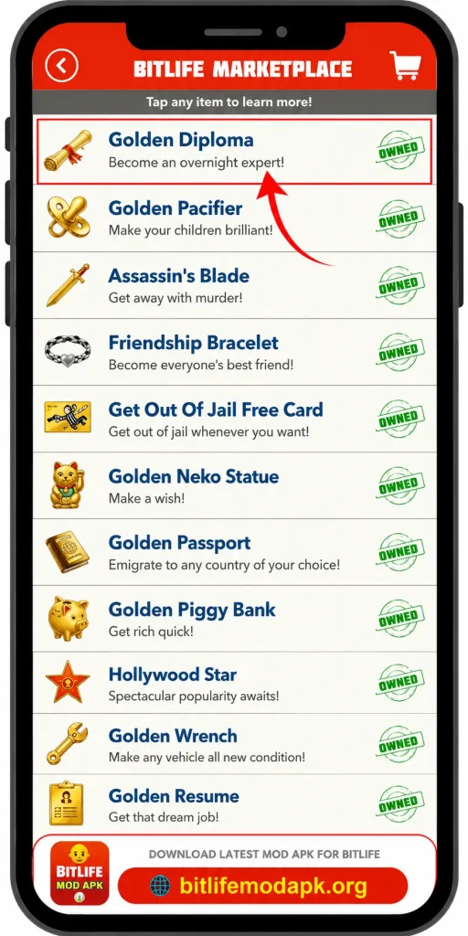 Golden Diploma Unlocked in BitLife MOD APK 