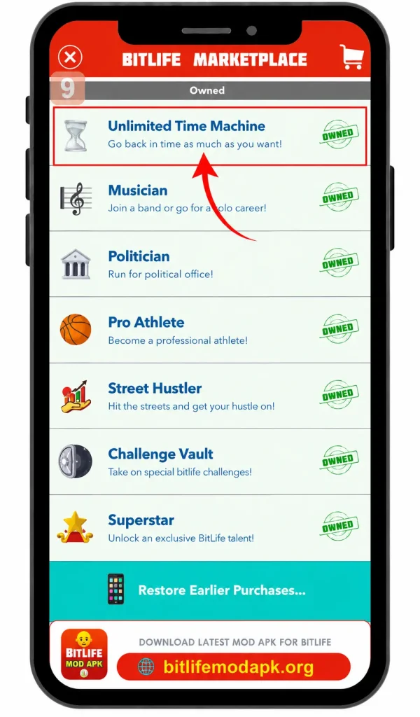 Time Machine Unlocked in BitLife MOD APK,