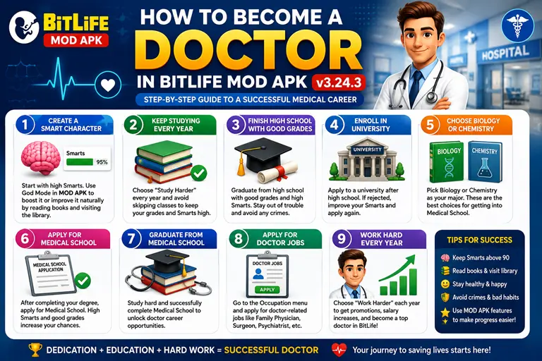 How to Become a Doctor in BitLife MOD APK Step by step guide 2026